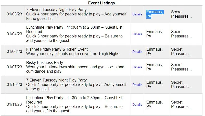 Secret Pleasures event listing